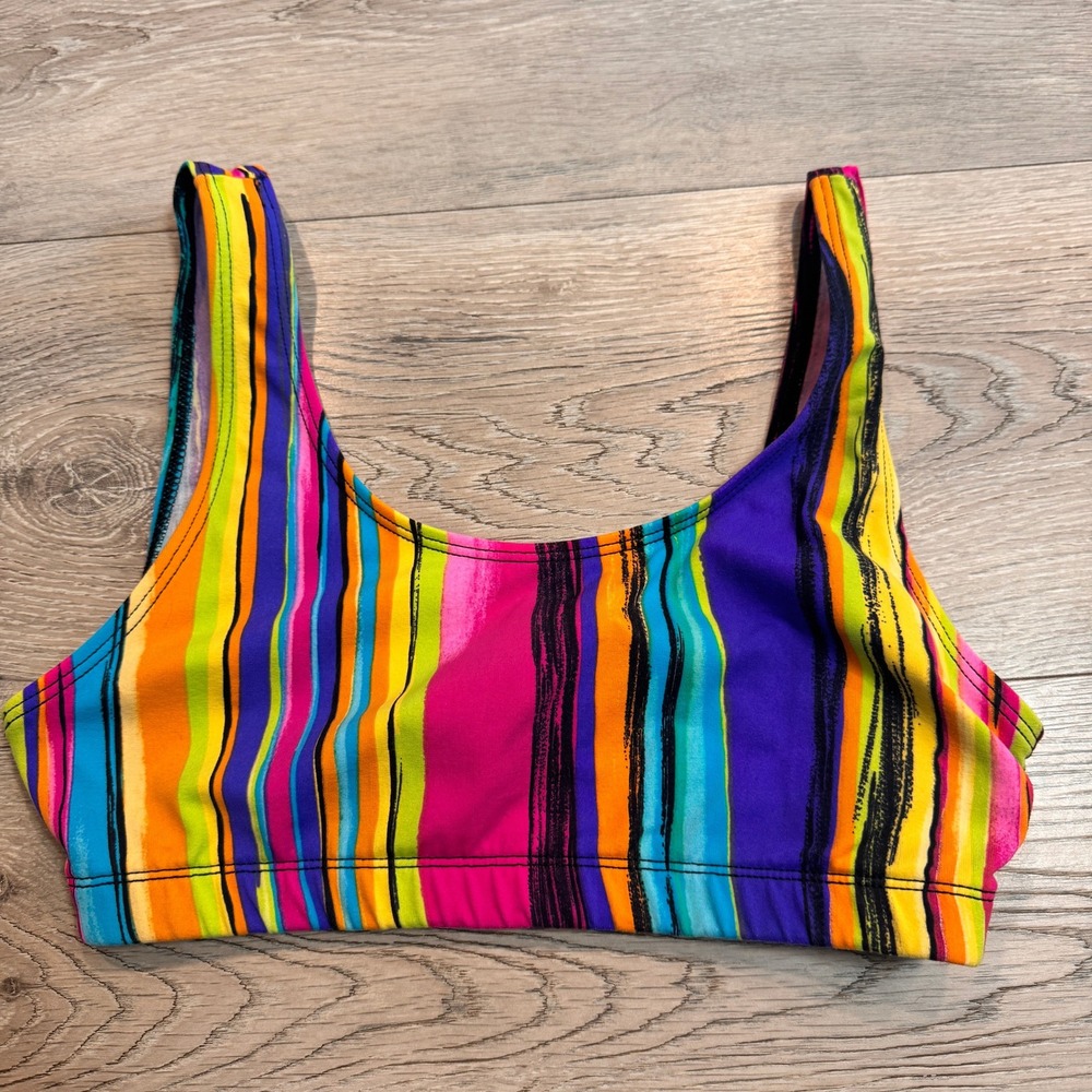 Y2K Danskin Vintage Medium Striped‎ Swimsuit Set Colorful 90s Style Bikini Top